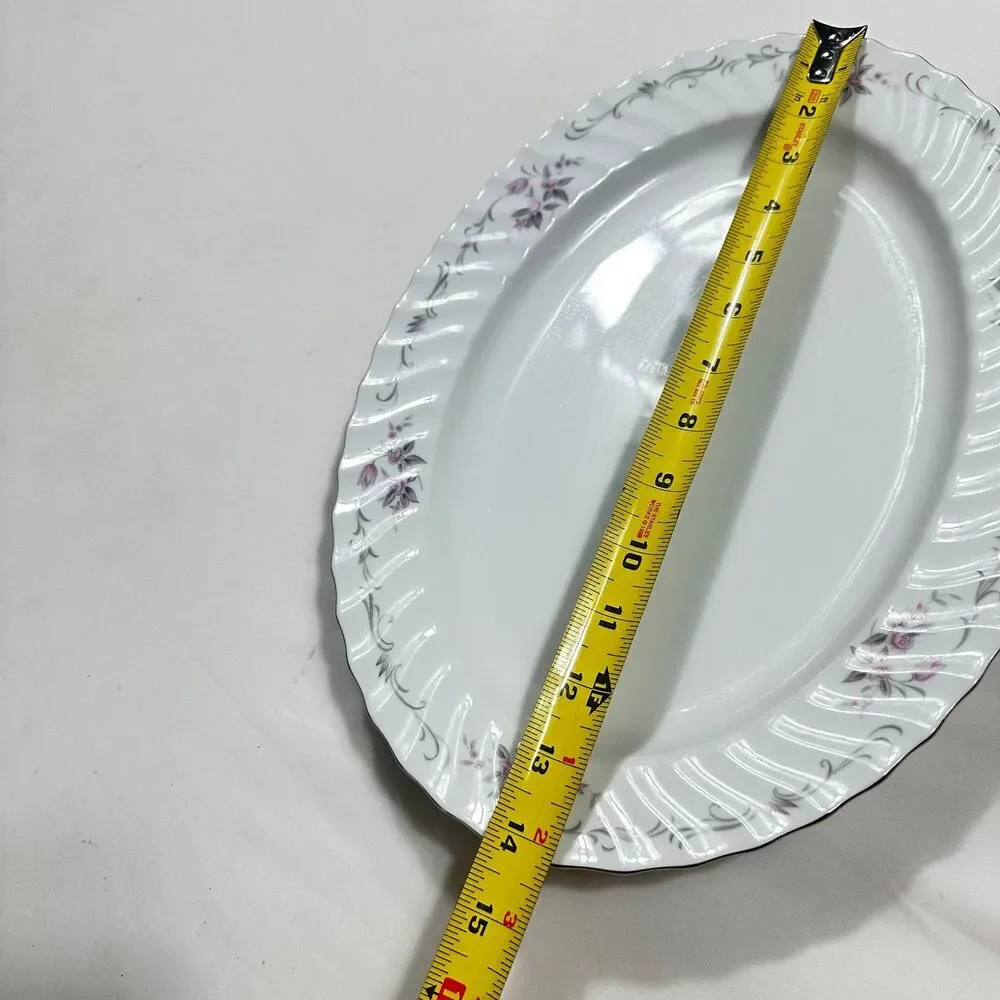 Gold Standard Serving Platter Porcelain Y2K Platinum Trim 14” Oval Made In Japan